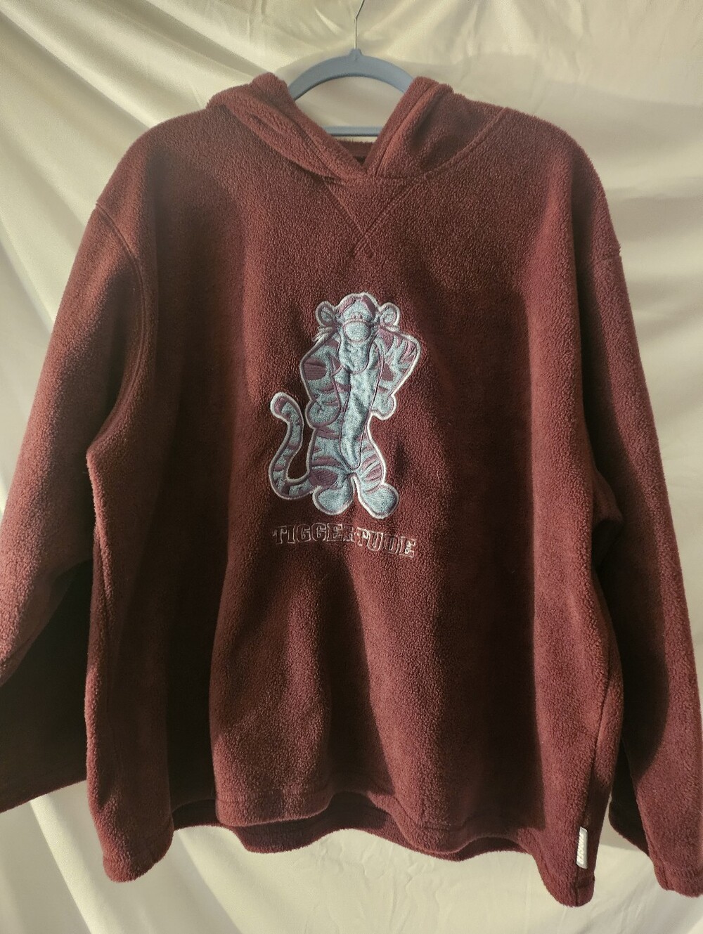 disney tigger Tiger Fleece Hoodie  Embroidered Pullover  Maroon-burgandyAdult Lg